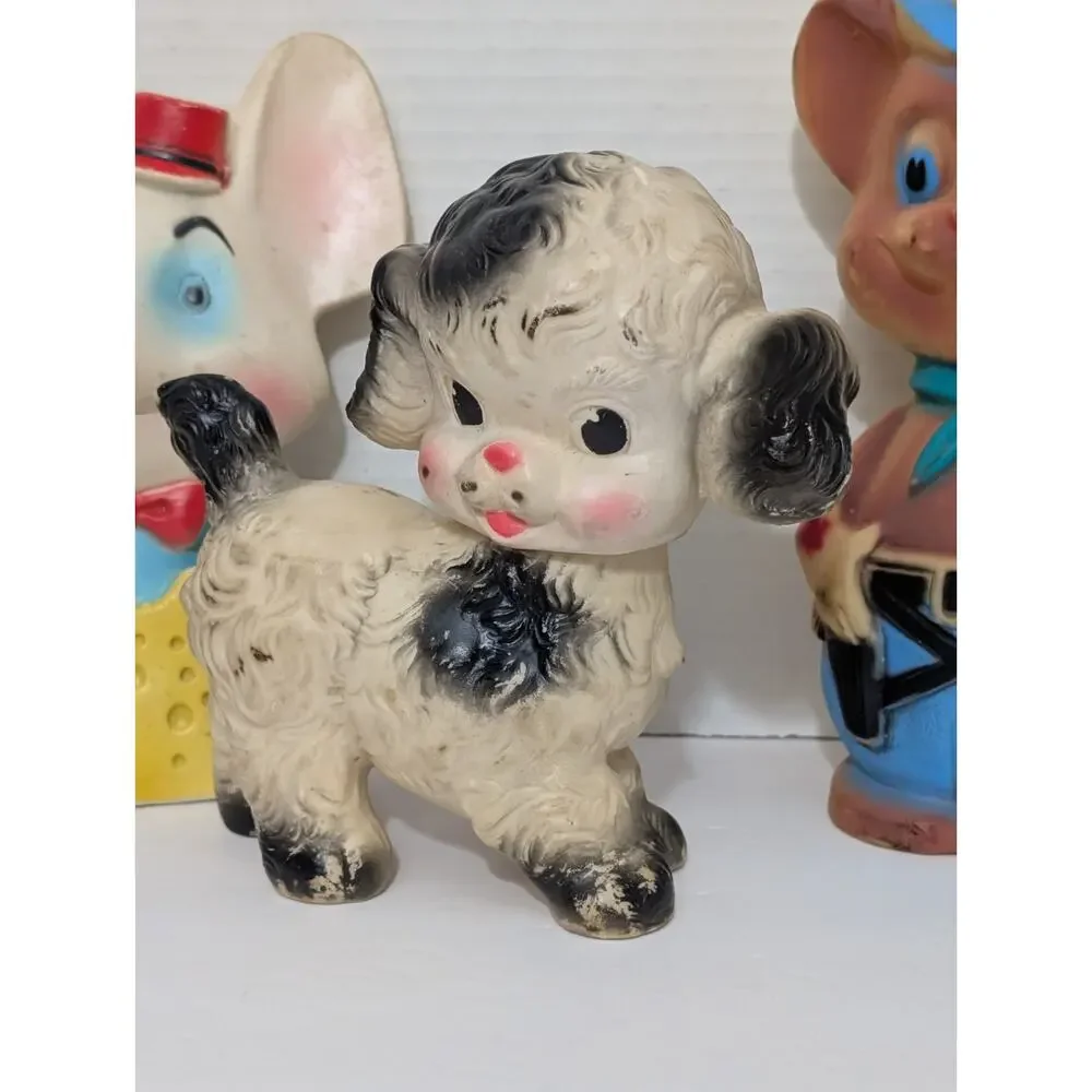 Vintage Squeaky Toy Lot Rubber Vinyl Mid Century Nursery Kitsch Mouse Cowboy...